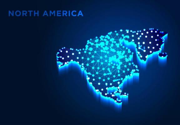 North America Continent in Blue Silhouette