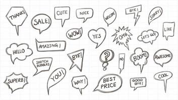 Hand drawn sketch speech comic bubble set  vector