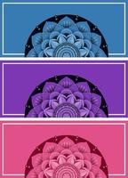 Banners de fondo azul, morado, rosa con patrones de mandala vector