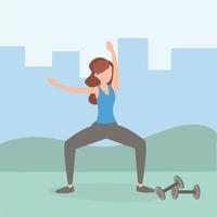 Woman exercising and doing yoga vector