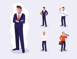 Set of male professional workers design vector
