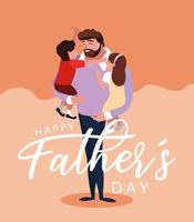 feliz dia del padre con papá e hijos vector