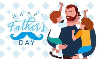 Happy father day card with dad and children vector