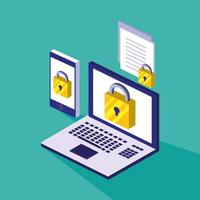 Cyber security with laptop and smartphone vector