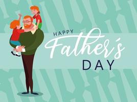 Happy father day card with dad and children vector