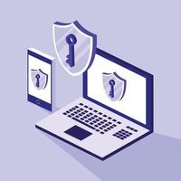 Cyber security with laptop and smartphone vector