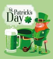 St Patrick Day with leprechaun and icons vector