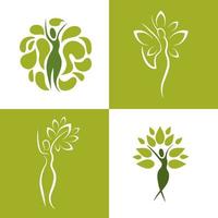 Set of wellness icons of women with nature vector