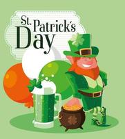 St Patrick Day with leprechaun and icons vector