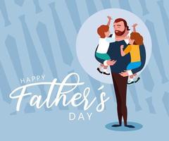 Happy father day card with dad and children vector