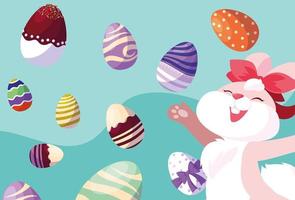 Female rabbit with easter eggs  vector