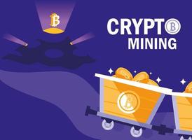 Crypto mining bitcoin icons vector