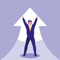 Successful businessman celebrating with arrow up vector