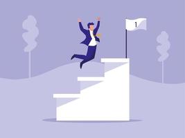 Successful businessman celebrating in stairs vector