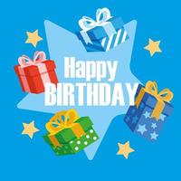 Happy birthday card with gifts boxes vector