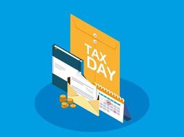 Tax day with manila envelope and business icons vector