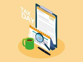 tax day with clipboard and business icons vector