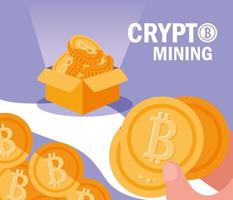 Crypto mining bitcoin icons vector