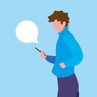 Young man using smartphone with speech bubble vector