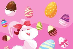 Female rabbit with easter eggs  vector