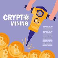 Crypto mining bitcoin icons vector