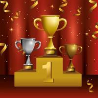 Award celebration template design with podium and trophies vector