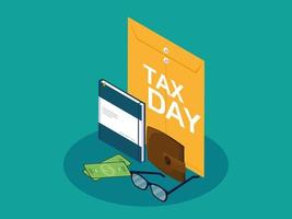 Tax day with manila envelope and business icons vector