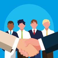 Hands shake with businessmen avatar character vector