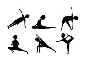 Man doing yoga silhouette icon set vector