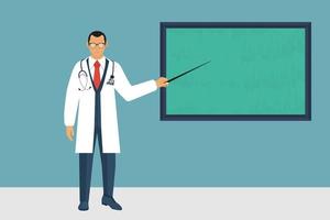 Doctor character pointing at a chalkboard