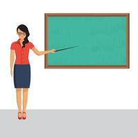 Woman character pointing at a chalkboard vector