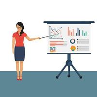 Businesswoman character with infographics presentation board vector