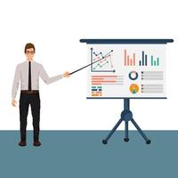 Businessman character with infographics presentation board vector