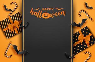 Happy Halloween with gift box and bats. vector