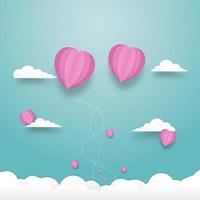 globos de corazón volando en el cielo con nubes vector