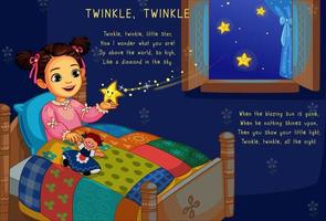 Cute little girl in bed with twinkle star vector