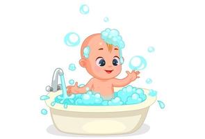 Cute baby happy bathing