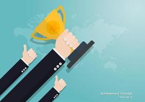Business hand holding trophy cup vector