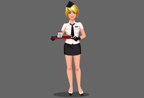 Beautiful air hostess with food tray vector