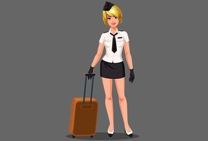 Beautiful air hostess with suitcase vector