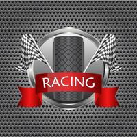 Racing checkered flags with tire banner vector