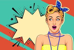 Beautiful surprised pin up girl pop art style vector