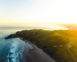 Aerial photo of beach houses at sunset