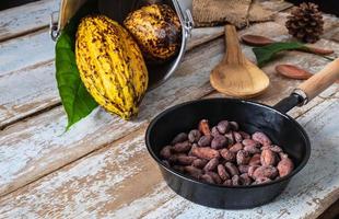 Raw cacao beans and cocoa pods  photo