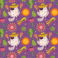 Cute chinchillas in sombrero seamless pattern vector