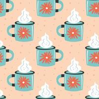 Light blue cup with steam seamless pattern vector