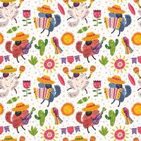 Cute chinchillas in sombreros with instruments pattern vector