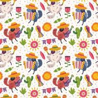 Cute chinchillas in sombreros with instruments pattern vector