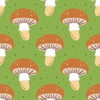 Mushroom on green seamless pattern vector