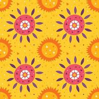 Little cute sun and flower on yellow pattern vector